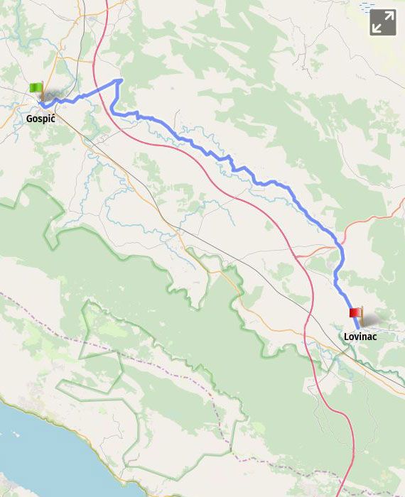 Show on map Gospić - Lovinac