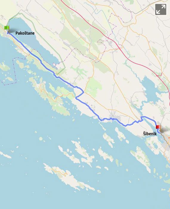 Show on map 13 Pakoštane - Šibenik
