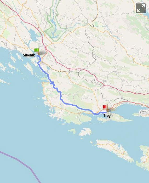 Prikaz na karti 14 Šibenik - Trogir