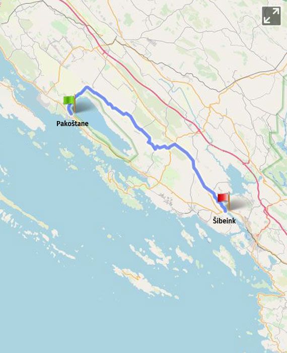 Prikaz na karti A6 Pakoštane - Šibenik