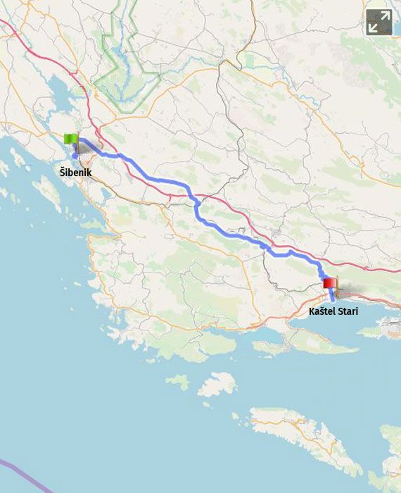 Prikaz na karti A7 Šibenik - Kaštel Stari