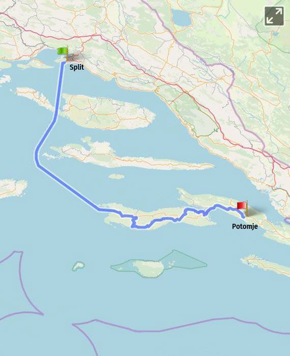 Prikaz na karti A8 Split - Potomje